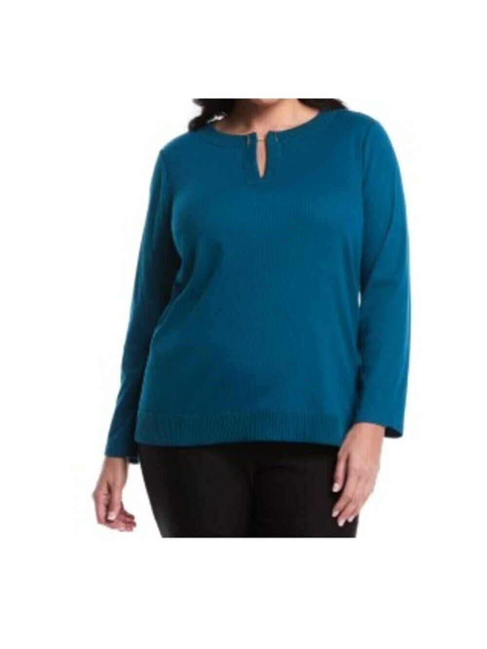 Rafaella Women's Long-Sleeve V-Neck Top Blue Size M